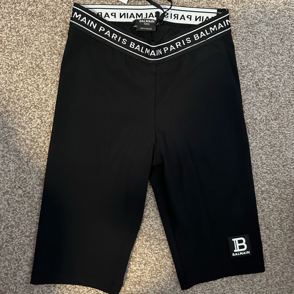 Balmain Black Leggings with White Logo Trim